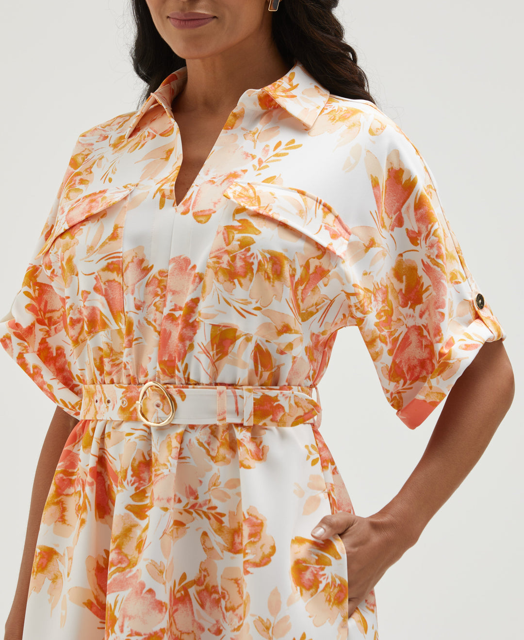 Women's Petite Floral Print Utility Shirt Dress – Rafaella Women's Petite Floral Print Utility Shirt Dress – Rafaella