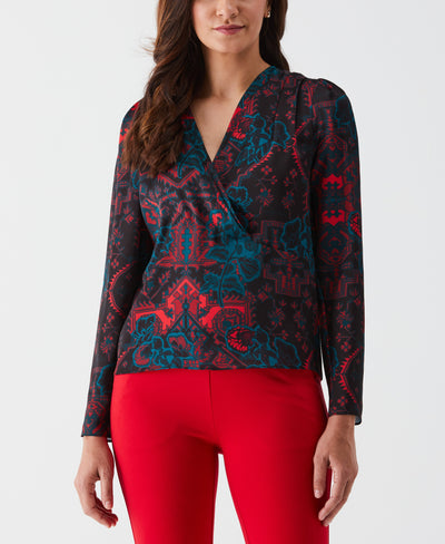 Petite Grand Tapestry Print Cross-Front Blouse (Rhubarb) 