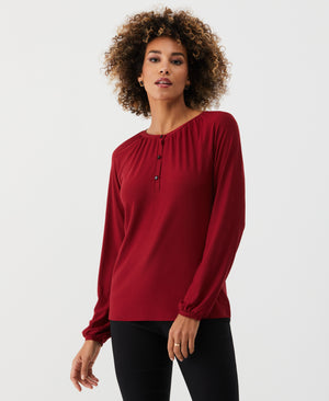 Petite Jersey Henley Top (Rhubarb)