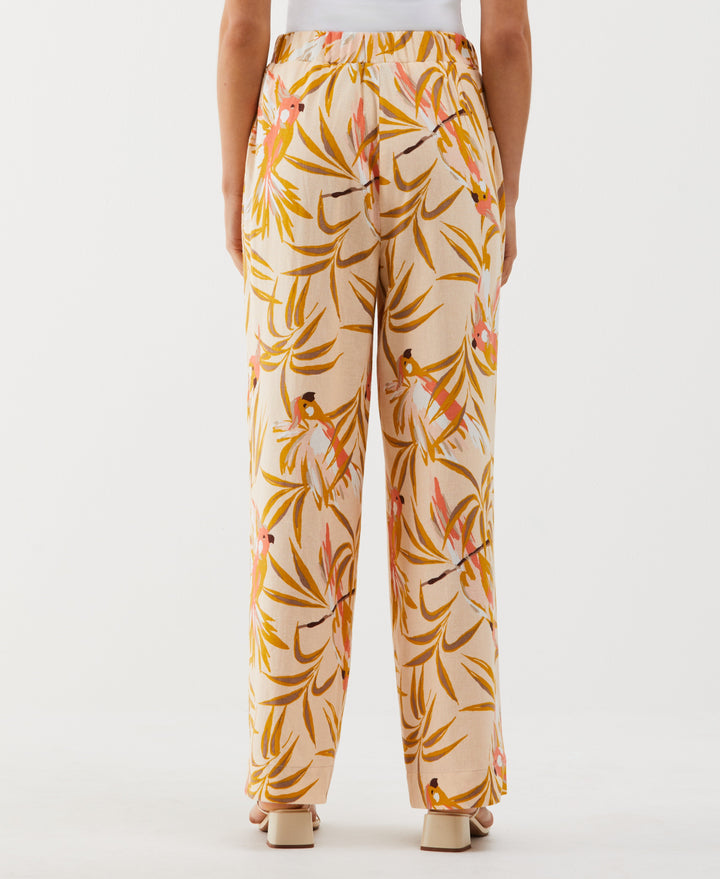 Petite Paradise Print Linen Blend Pleated Wide Leg Pant (Bisque) 