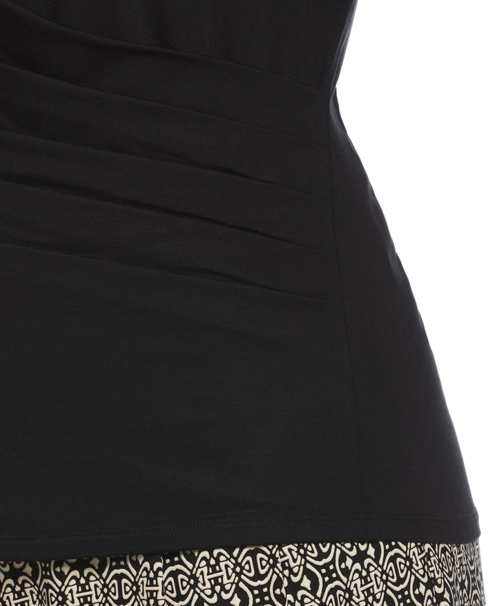 Plus Size Asymmetrical Wrap Top (Black) 