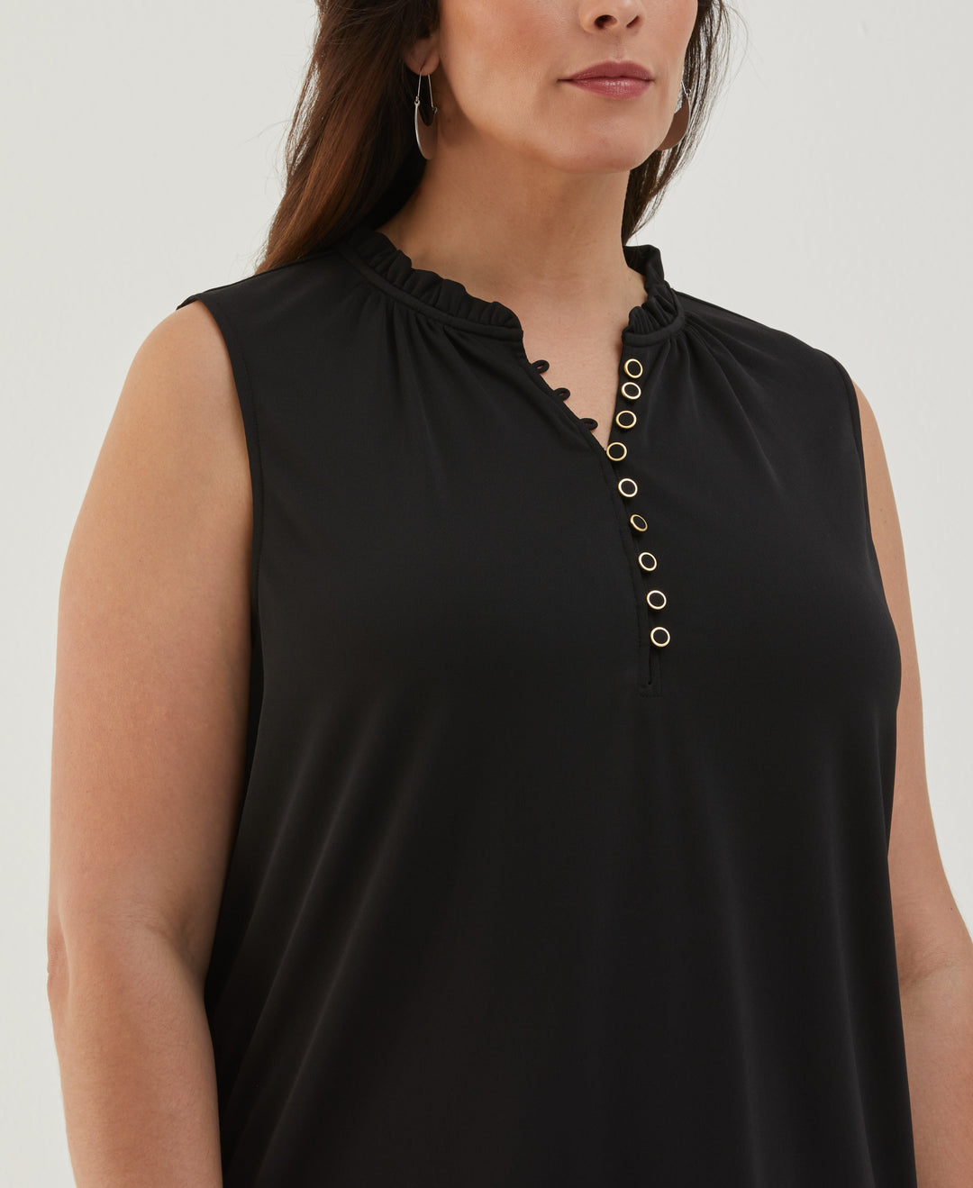 plus size dress tank tops Plus Size Button Front Ruffle Sleeveless Tank Top