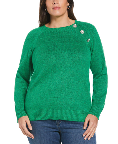 Button Trim Sweater (Fern Green) 