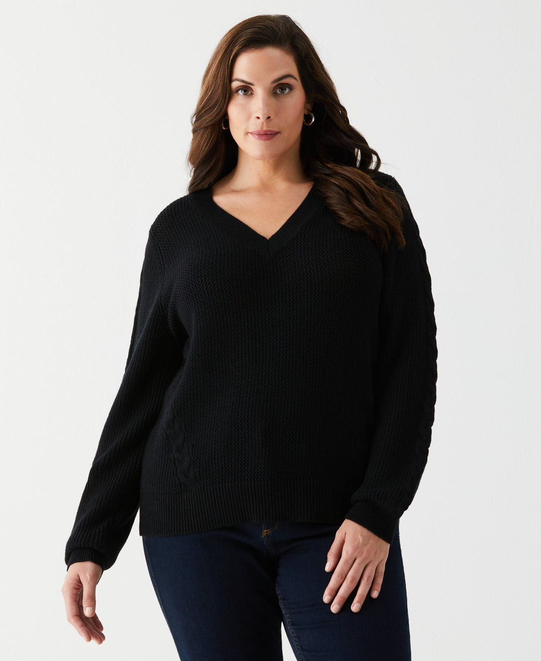 Plus Size Ripped Sweaters Women's Plus Size Cable Knit V-Neck Sweater – Rafaella