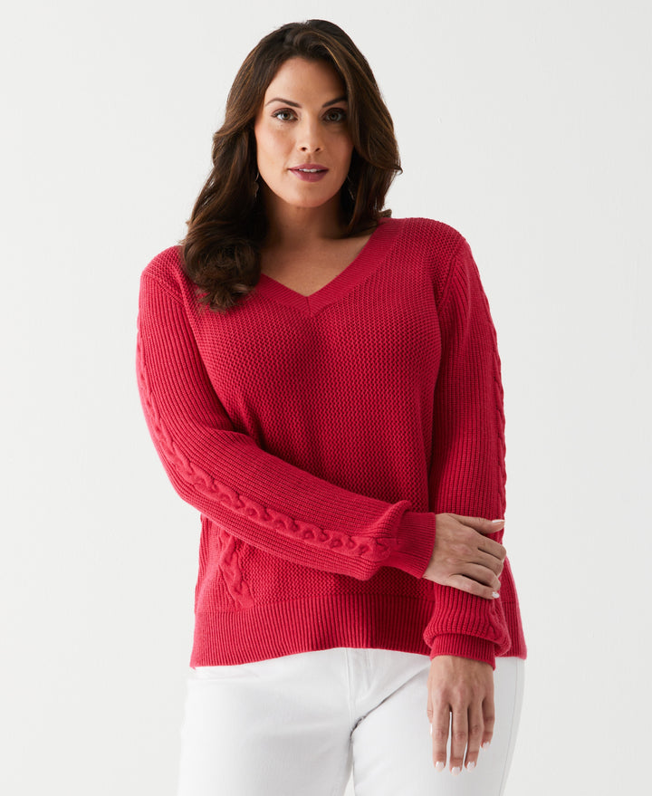 refomed GUNT KNIT SWEATER RED size２ Plus-Size-Cable-Knit-V-Neck-