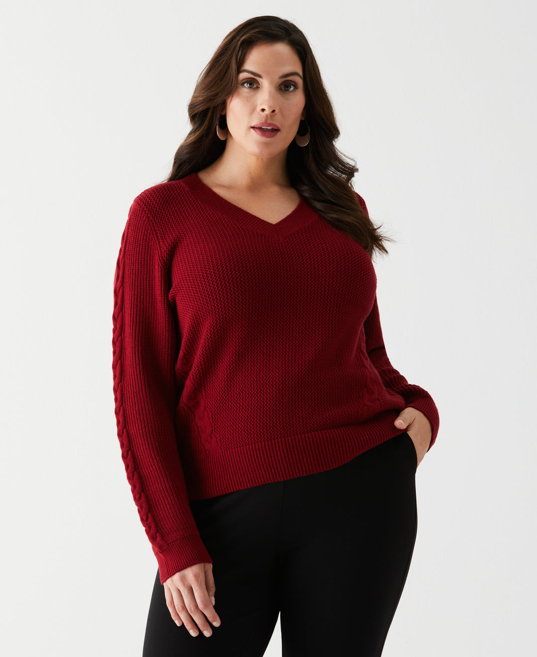 Plus Size Ripped Sweaters Women's Plus Size Cable Knit V-Neck Sweater – Rafaella