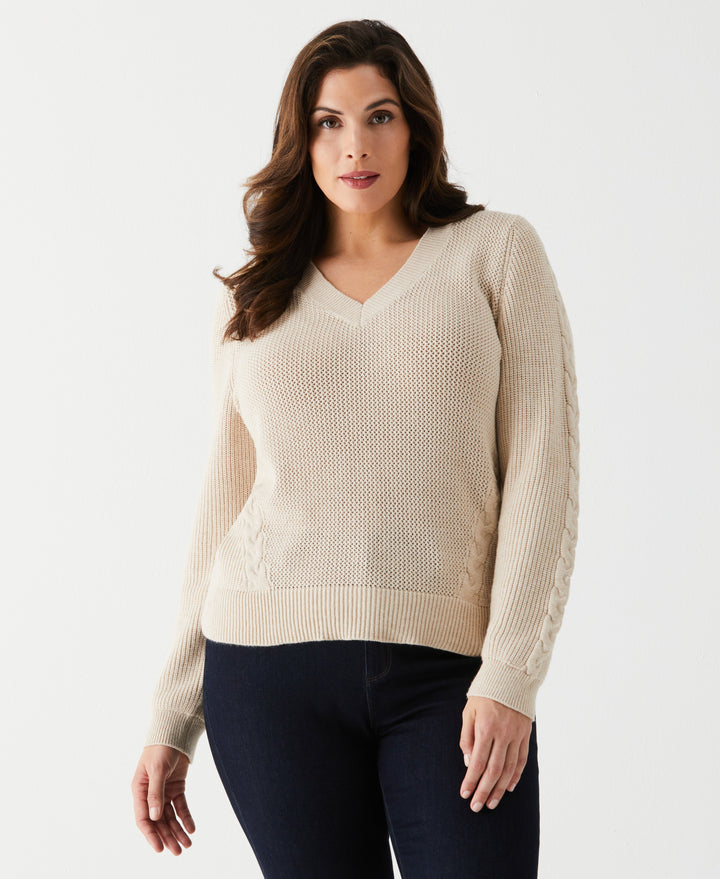 Women's Plus Size Cable Knit V-Neck Sweater | Rafaella