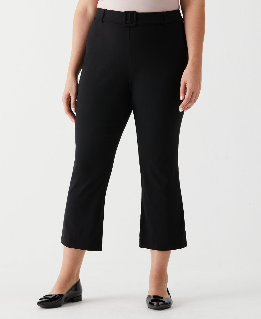 Plus Size Crop Boot Cut Pant with Belt (Black) 