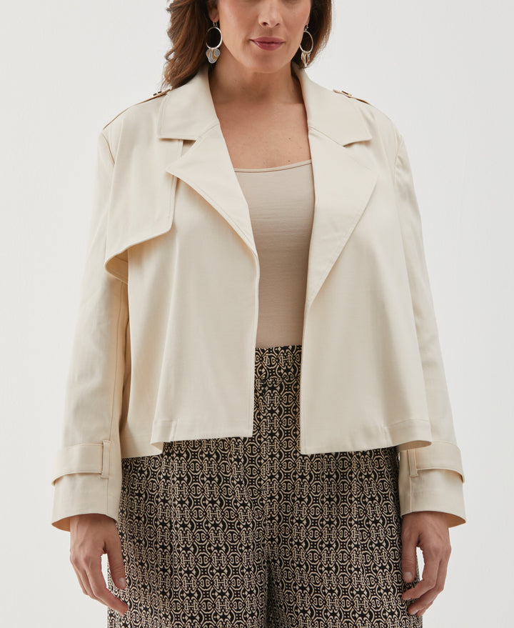 Plus Size Crop Trench Jacket (White Swan) 