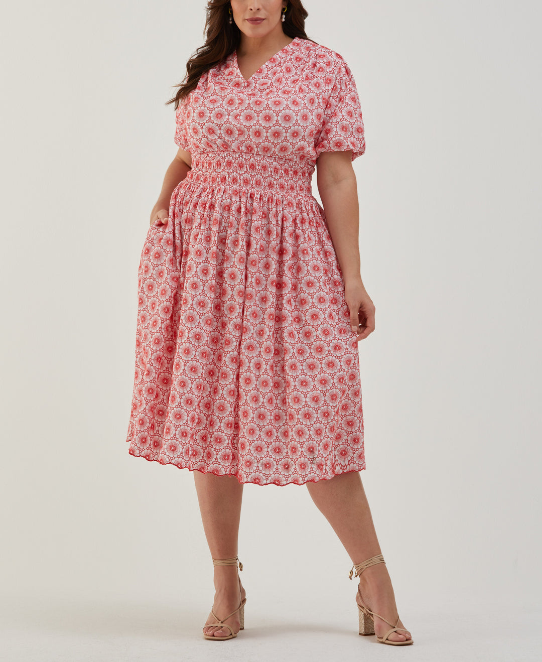 Women's Plus Size Daisy Embroidered Smocked Dress Rafaella Women's Plus Size Daisy Embroidered Smocked Dress Rafaella