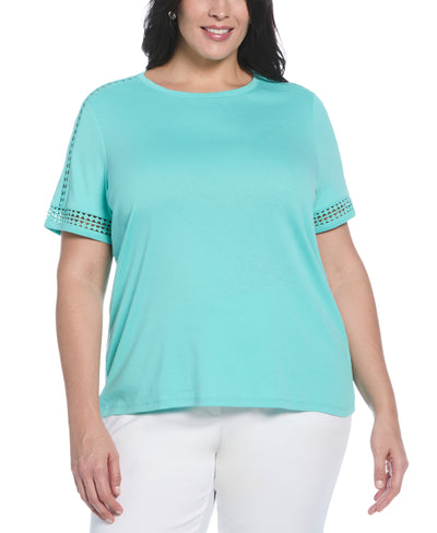 Plus Size Dot Lace Trim Tee (Pool Blue) 