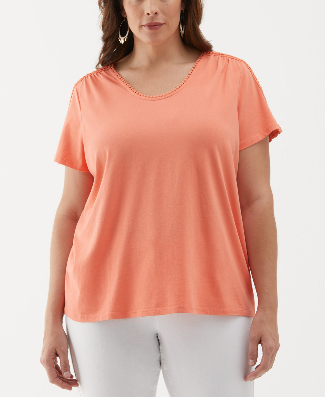 Plus Size Dot Trim Tee (Coral) 