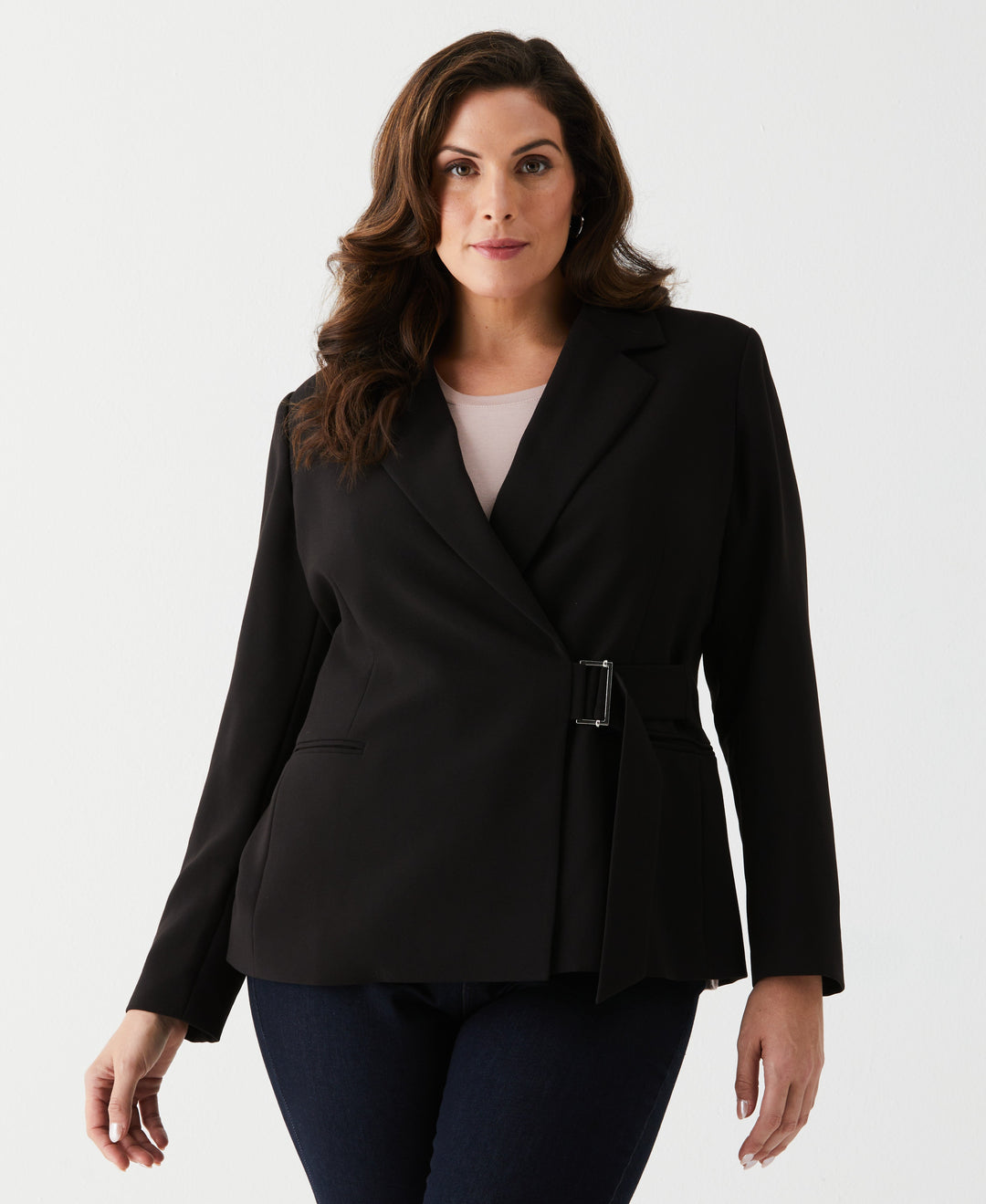 Plus Size Double Breasted Tie Wrap Blazer (Black) 