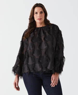 Plus Size Drop Shoulder Textured Blouse (Black) 