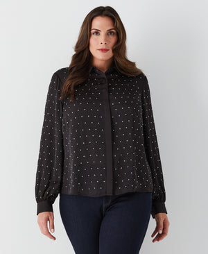 Plus Size Embellished Blouse (Black) 