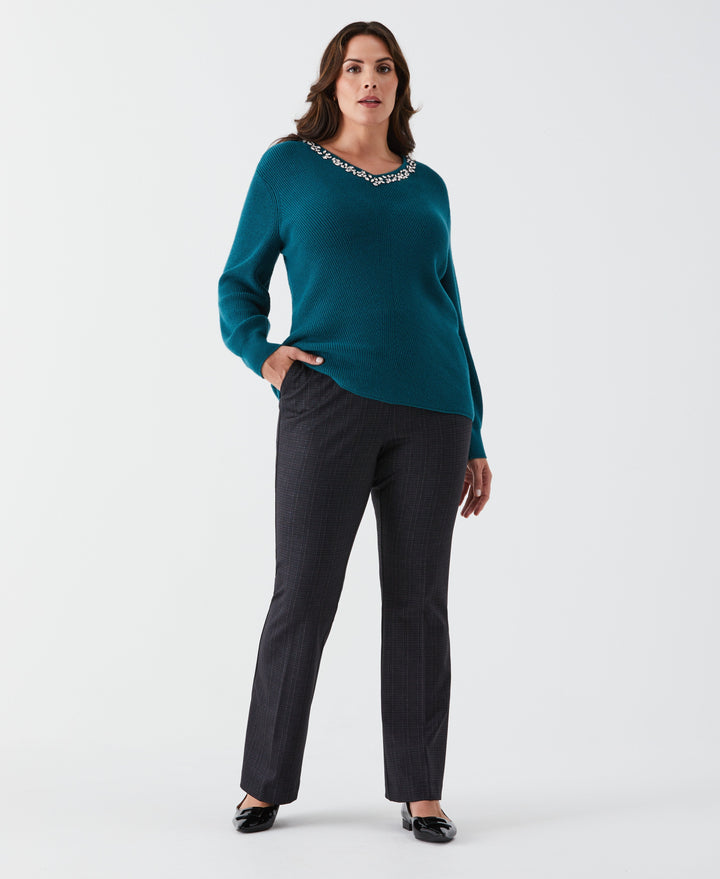 Women s Plus Size Embellished V Neck Sweater Rafaella