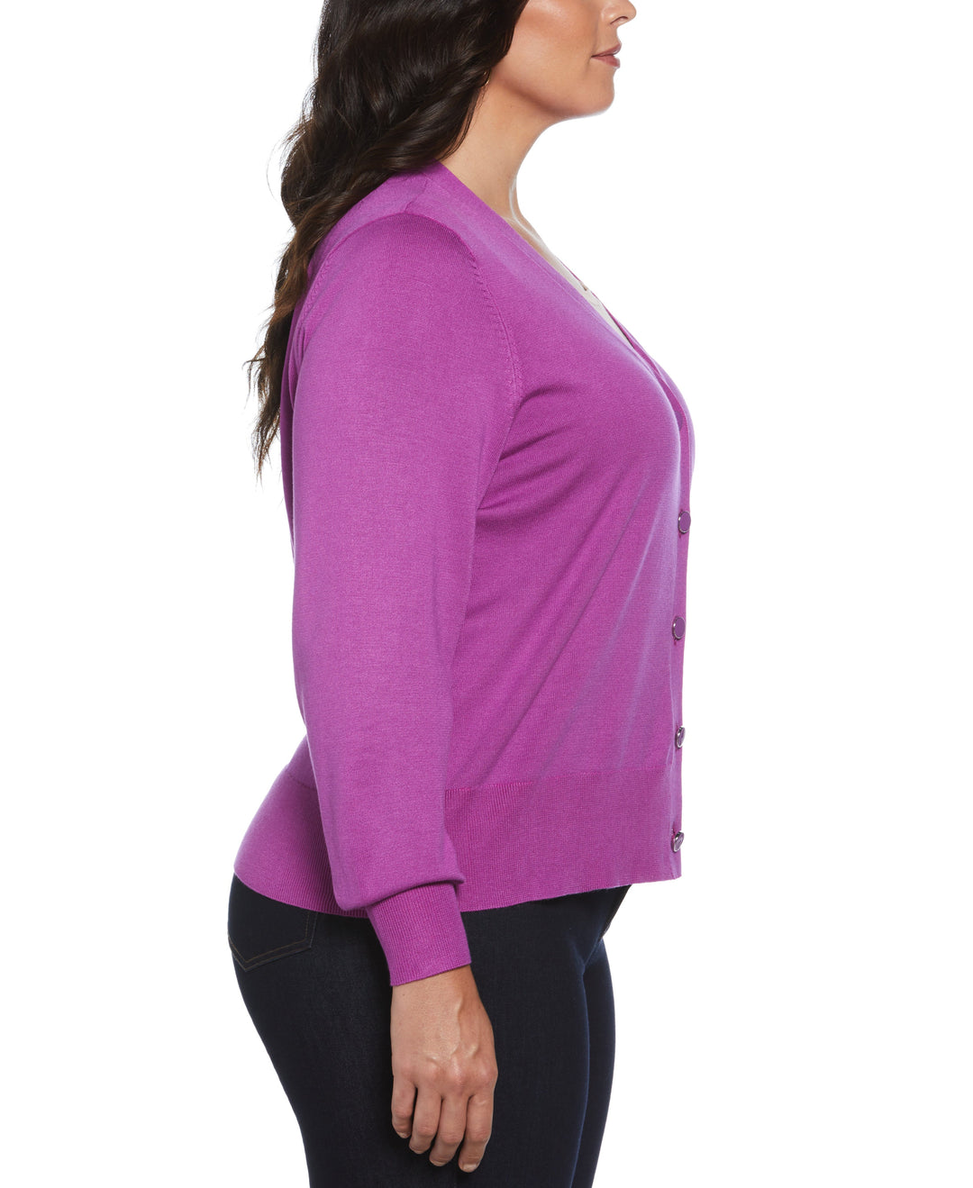 Plus Size Enamel Button Cardigan Sweater (Purp Cactus Flower) 