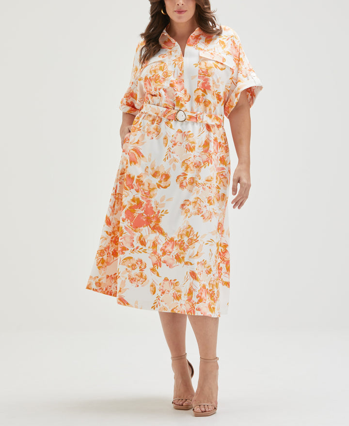 Women's Plus Size Floral Print Utility Shirt Dress – Rafaella