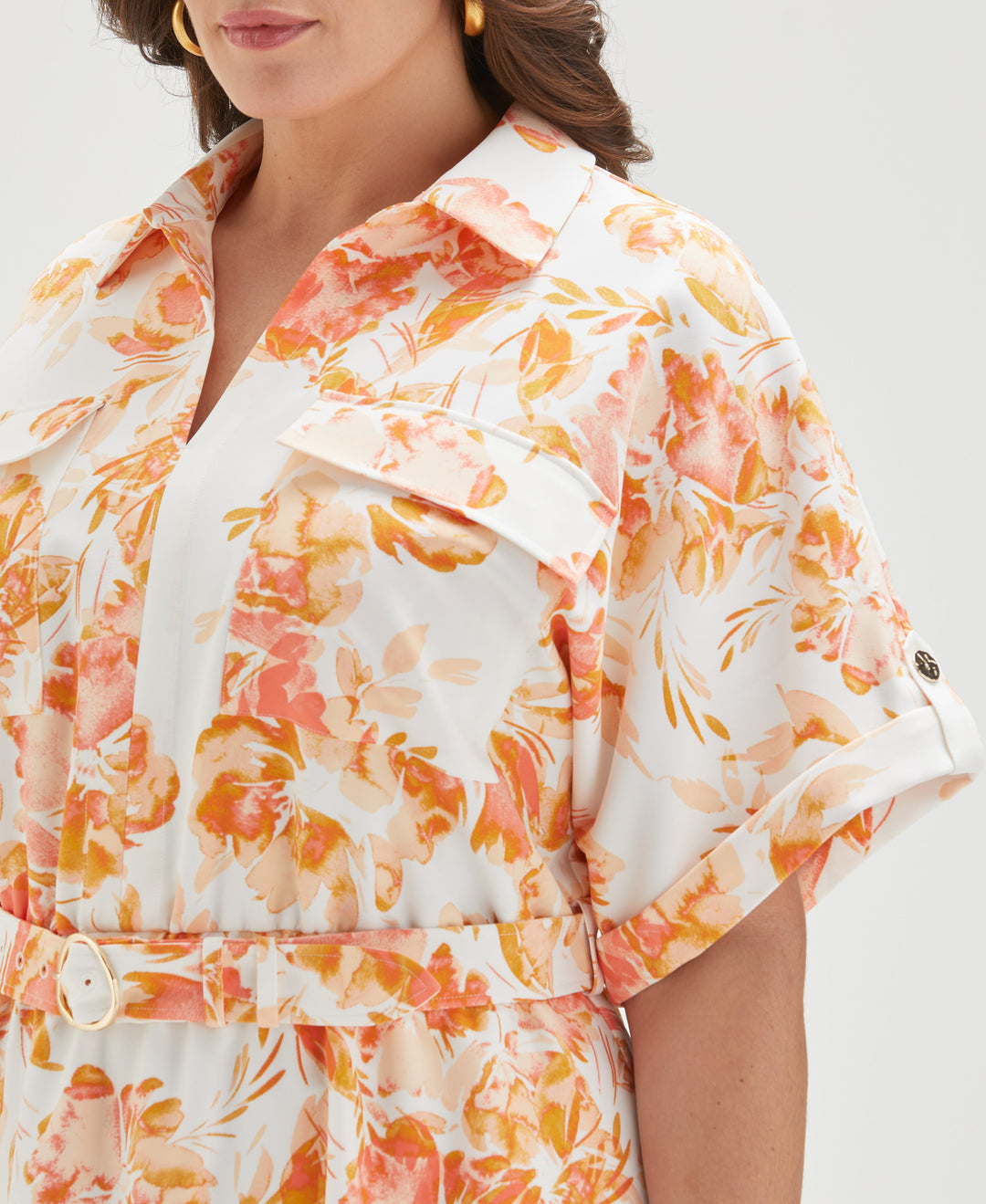 Women's Plus Size Floral Print Utility Shirt Dress – Rafaella Women's Plus Size Floral Print Utility Shirt Dress – Rafaella