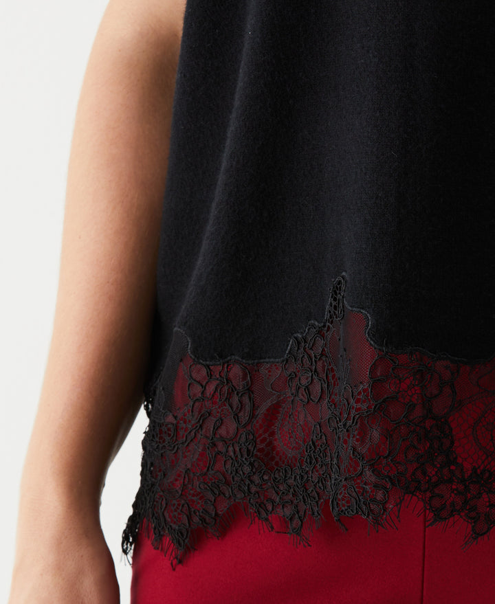 Plus Size Lace Trim Shell (Black) 