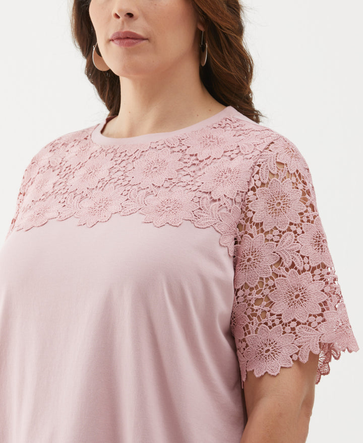 Plus Size Lace Yoke Knit Top (Zephyr) 