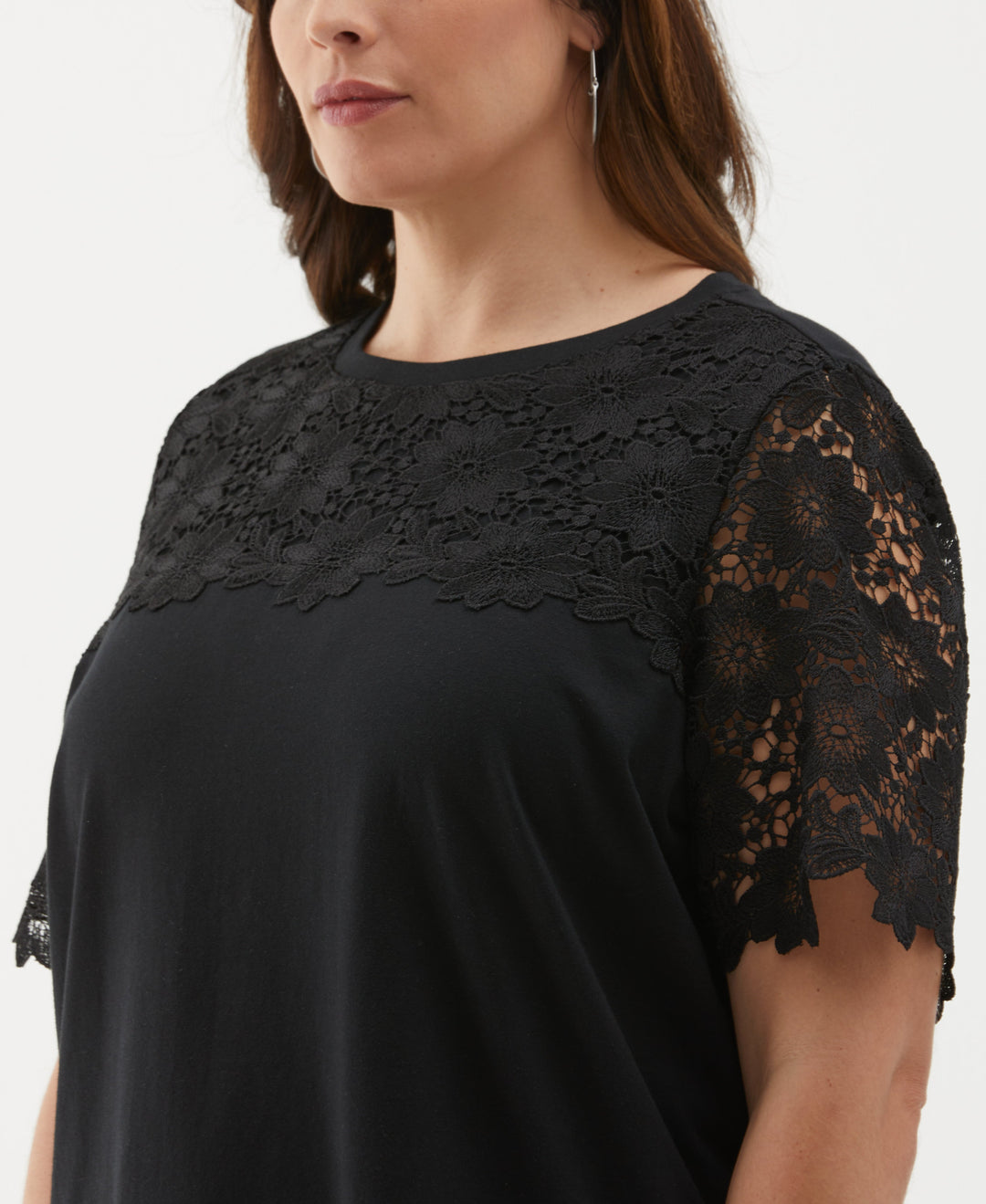 Plus Size Lace Yoke Knit Top (Black) 