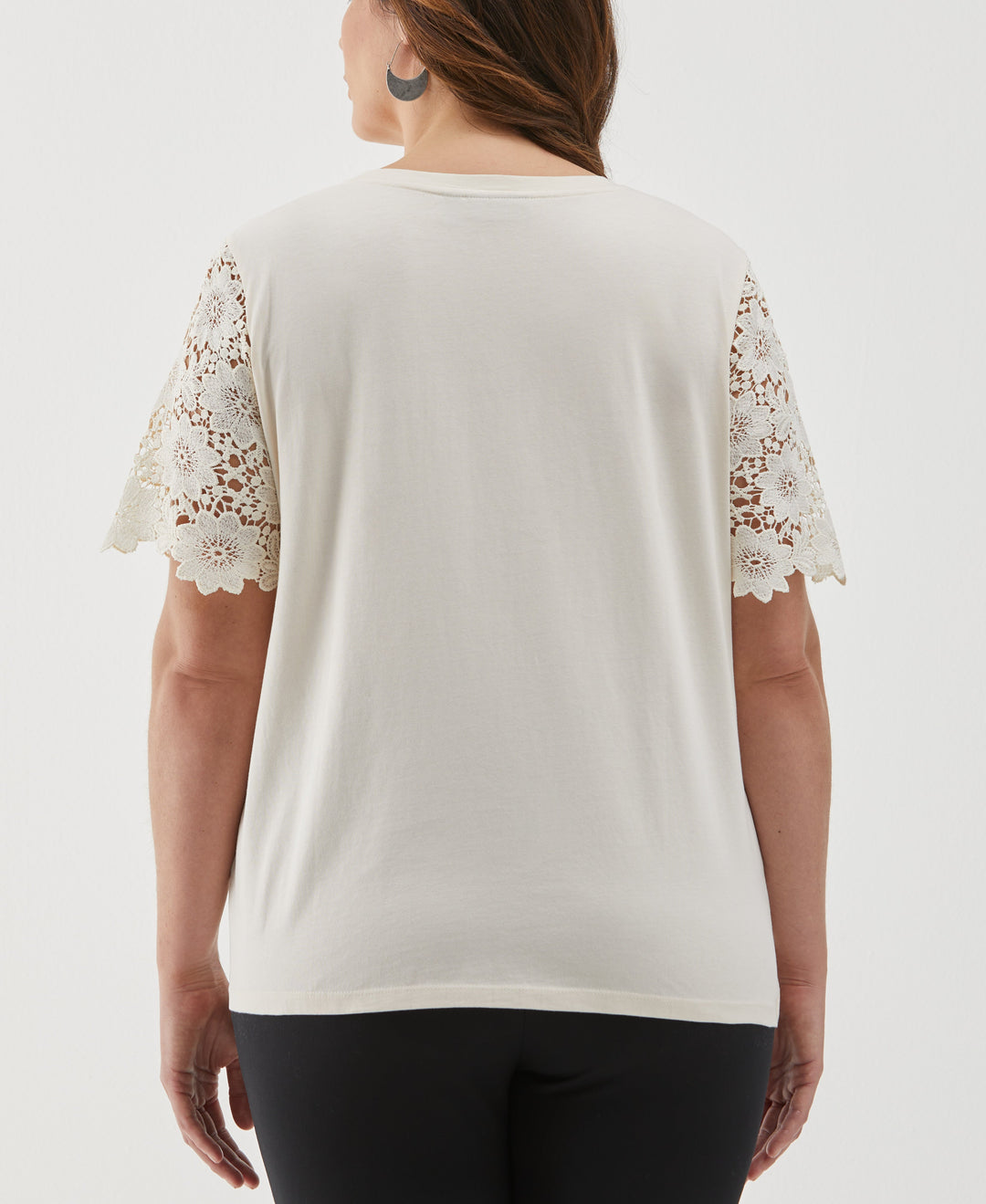 Plus Size Lace Yoke Knit Top (White Swan) 