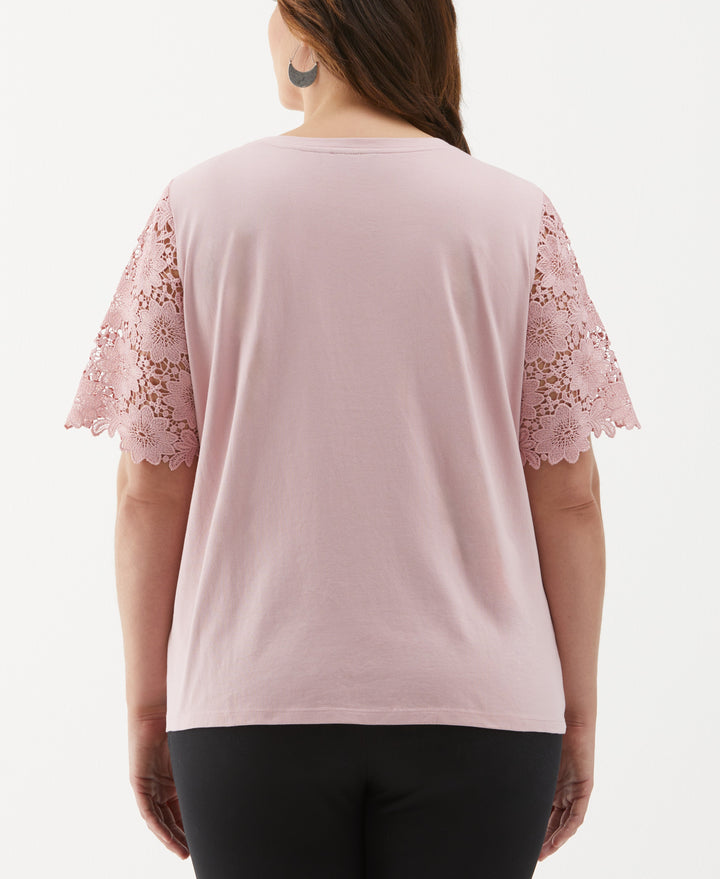 Plus Size Lace Yoke Knit Top (Zephyr) 