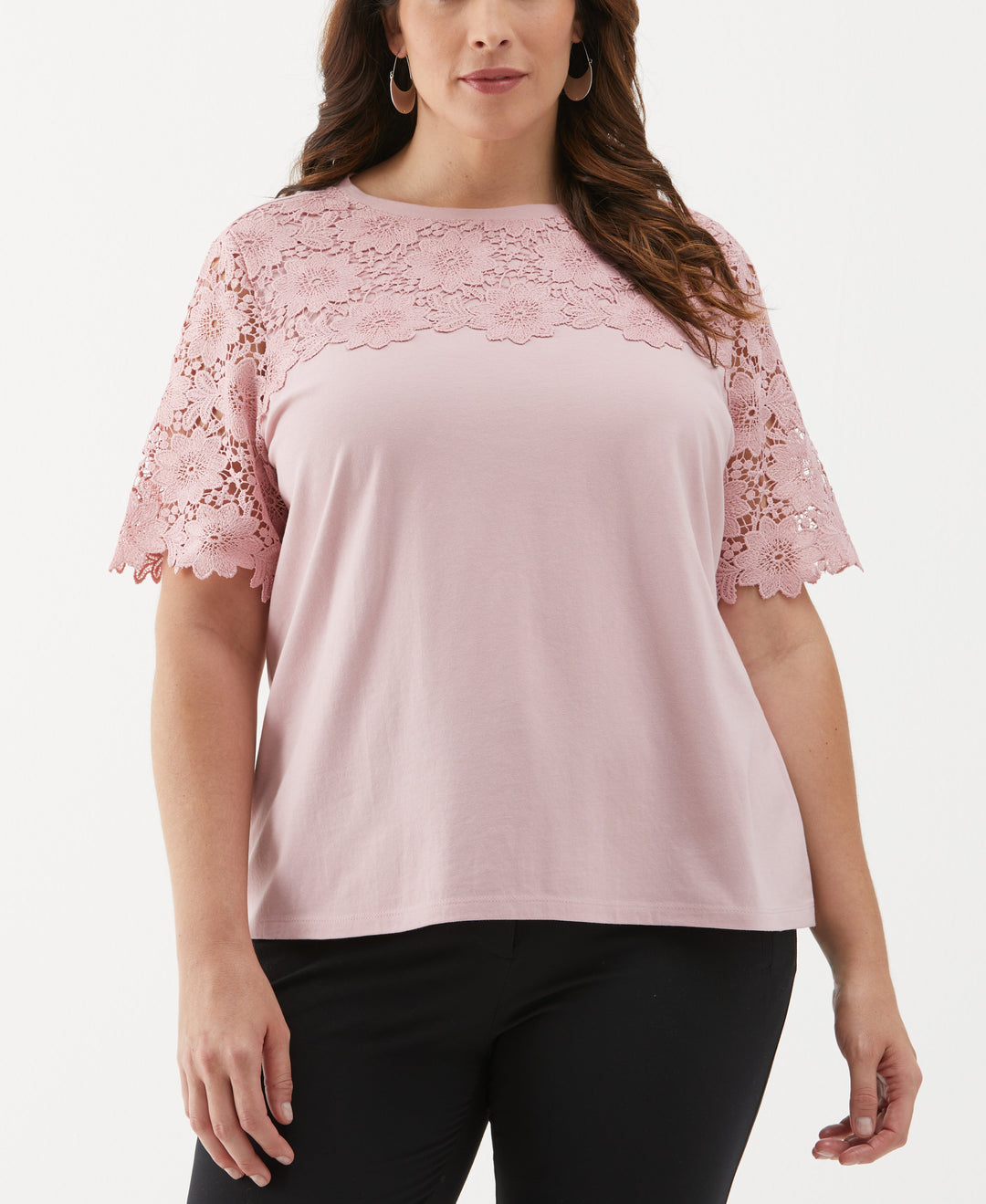 Plus Size Lace Yoke Knit Top (Zephyr) 