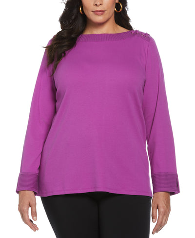 Plus Size Laced Boatneck Top (Purp Cactus Flower) 