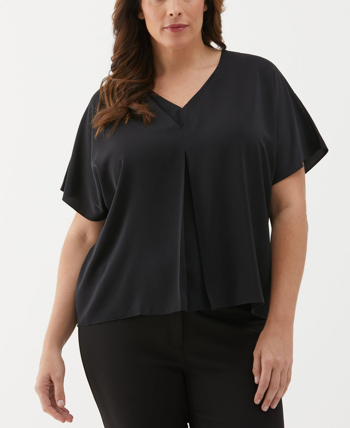 Plus Size Layered Dolman Sleeve Blouse (Black) 