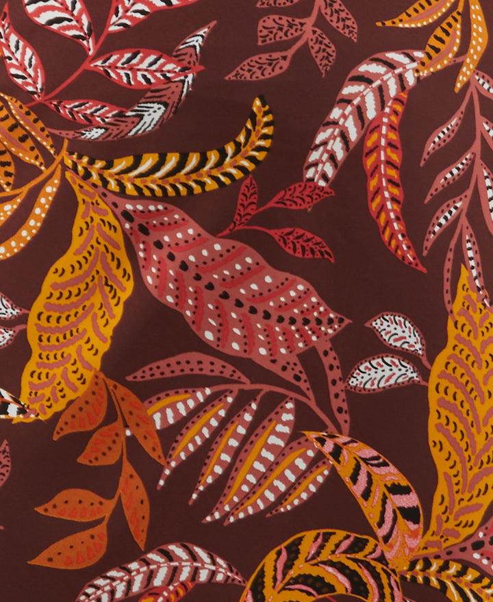 Plus Size Leaf Print Shine Midi Bias Skirt (Decadent Chocolate) 