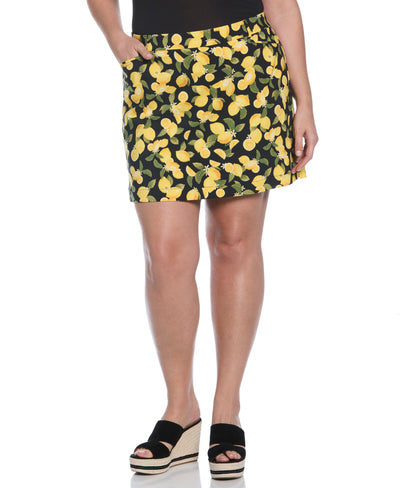 Plus Size Lemon Print Welt Pocket Skort (Black) 