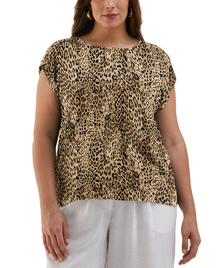 Plus Size Leopard Print Rivet Detail Tank Top (Irish Cream) 