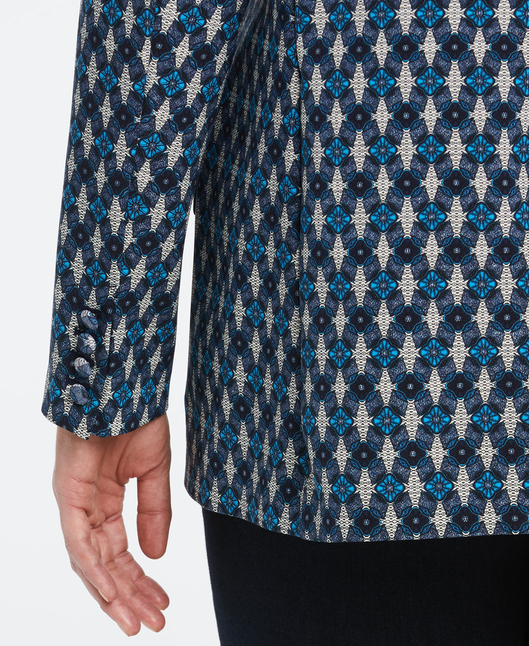 Plus Size Lined Medallion Print Single Breasted Blazer (Malibu Blue) 
