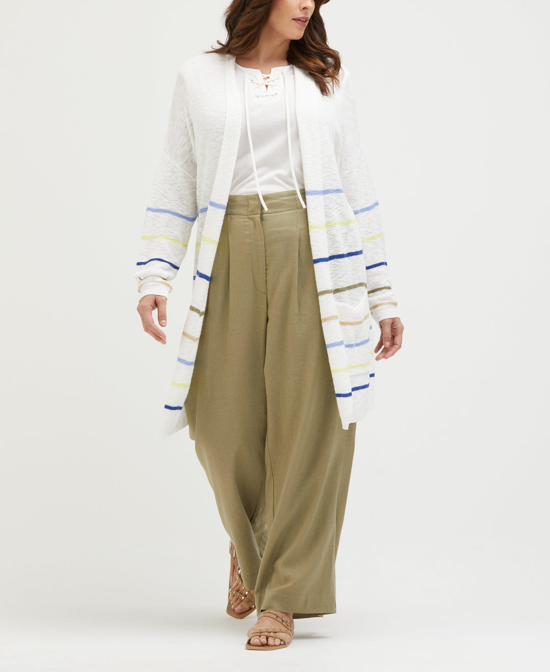 Plus Size Linen Blend Pleated Wide Leg Pant (Aloe) 