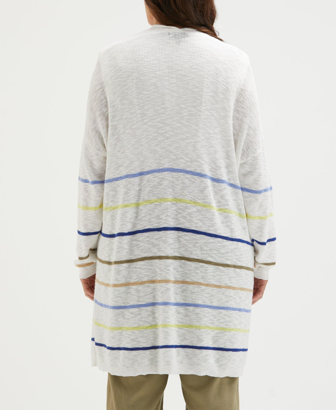 Plus Size Organic Cotton-Linen Blend Striped Duster Cardigan Sweater (Hydrangea) 