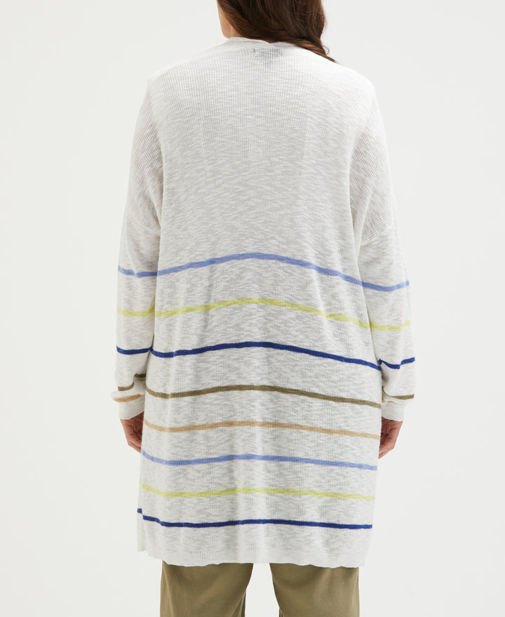 Plus Size Organic Cotton-Linen Blend Striped Duster Cardigan Sweater (Hydrangea) 