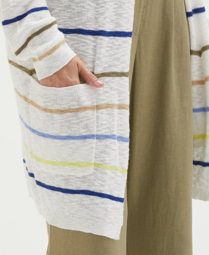 Plus Size Organic Cotton-Linen Blend Striped Duster Cardigan Sweater (Hydrangea) 