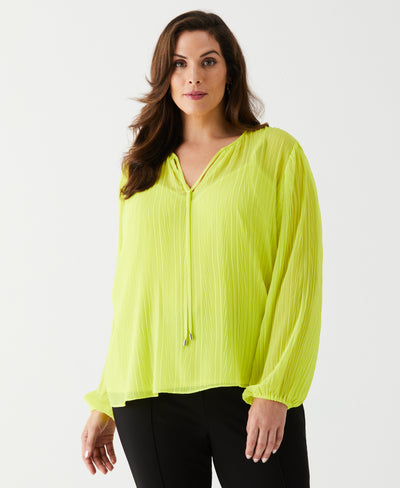 Plus Size Pleated Balloon Sleeve Blouse (Sulphur Spring) 