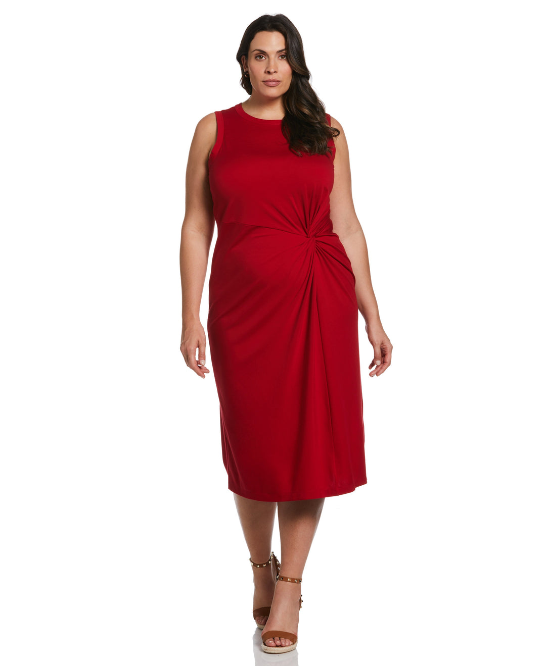 Ponte Knit Twist Front Midi Dress (Ruby) 
