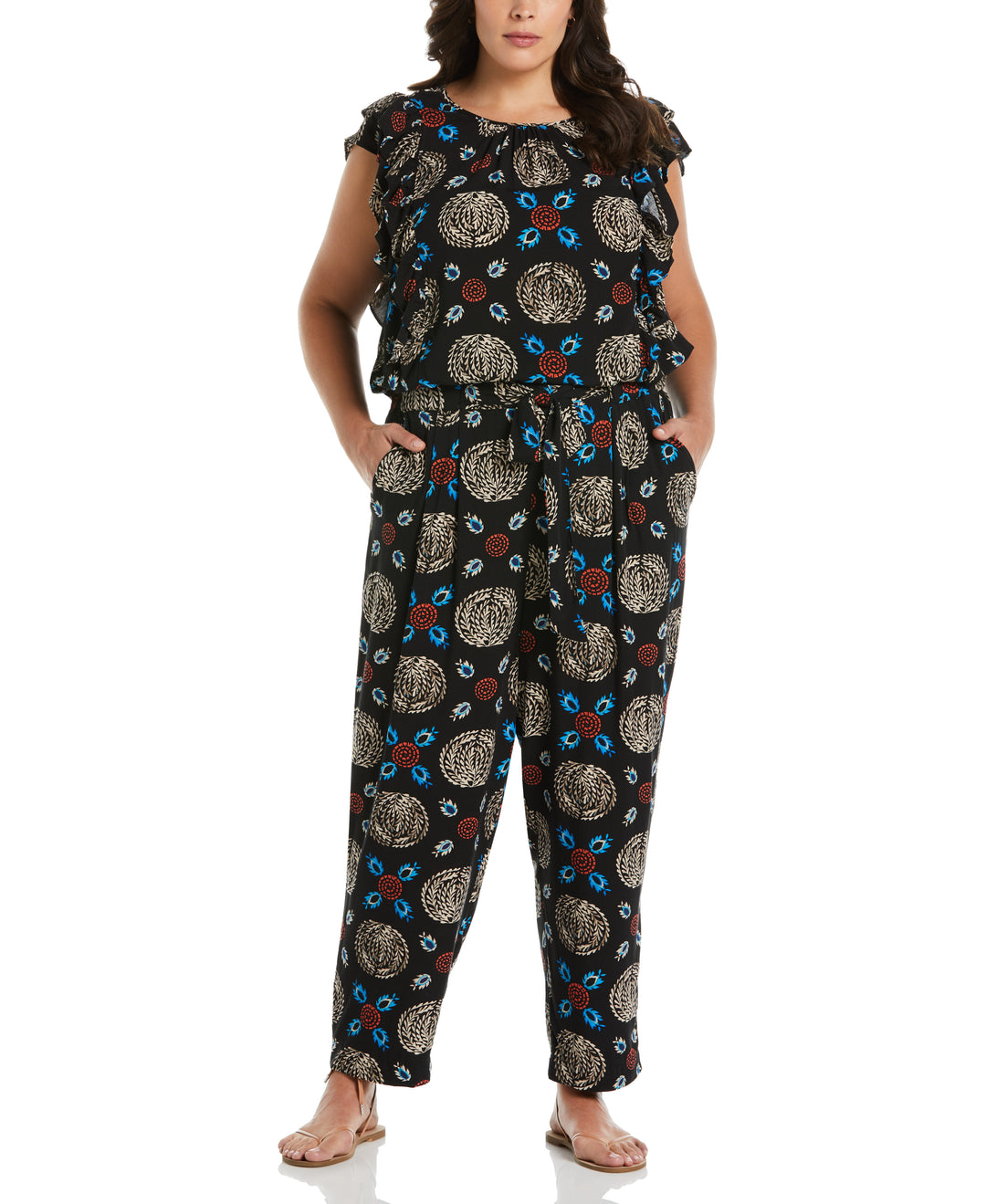 Print Paper Bag Ankle Pant (Black) 