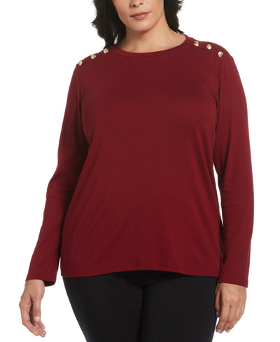 Plus Size Ribbed Button Detail Top (Rhubarb) 