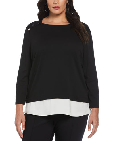 Plus Size Rivet Detail Layered Top (Black) 