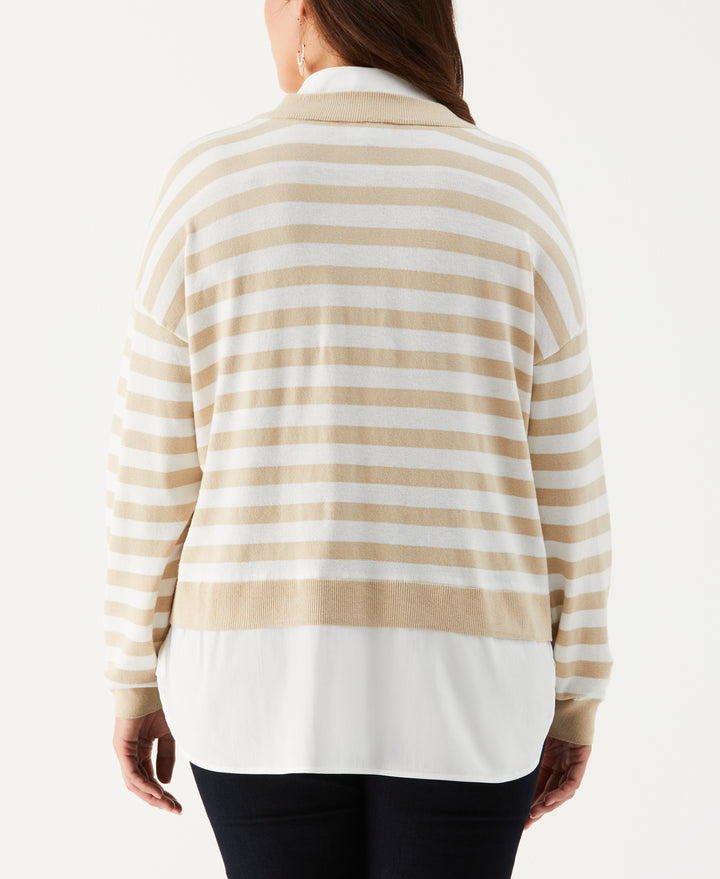 Plus Size Striped Layered Sweater (Wheat Heather) 