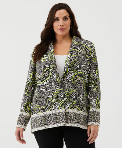 Plus Size Unlined Paisley Print Single Breasted Blazer (String) 