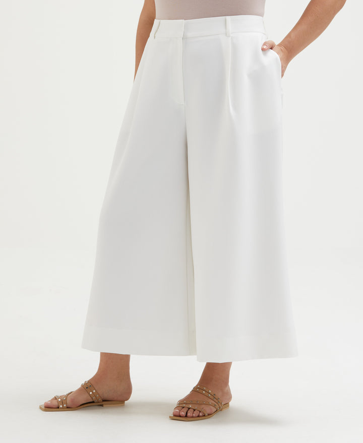 Plus Size Wide Culotte Pant (White) 