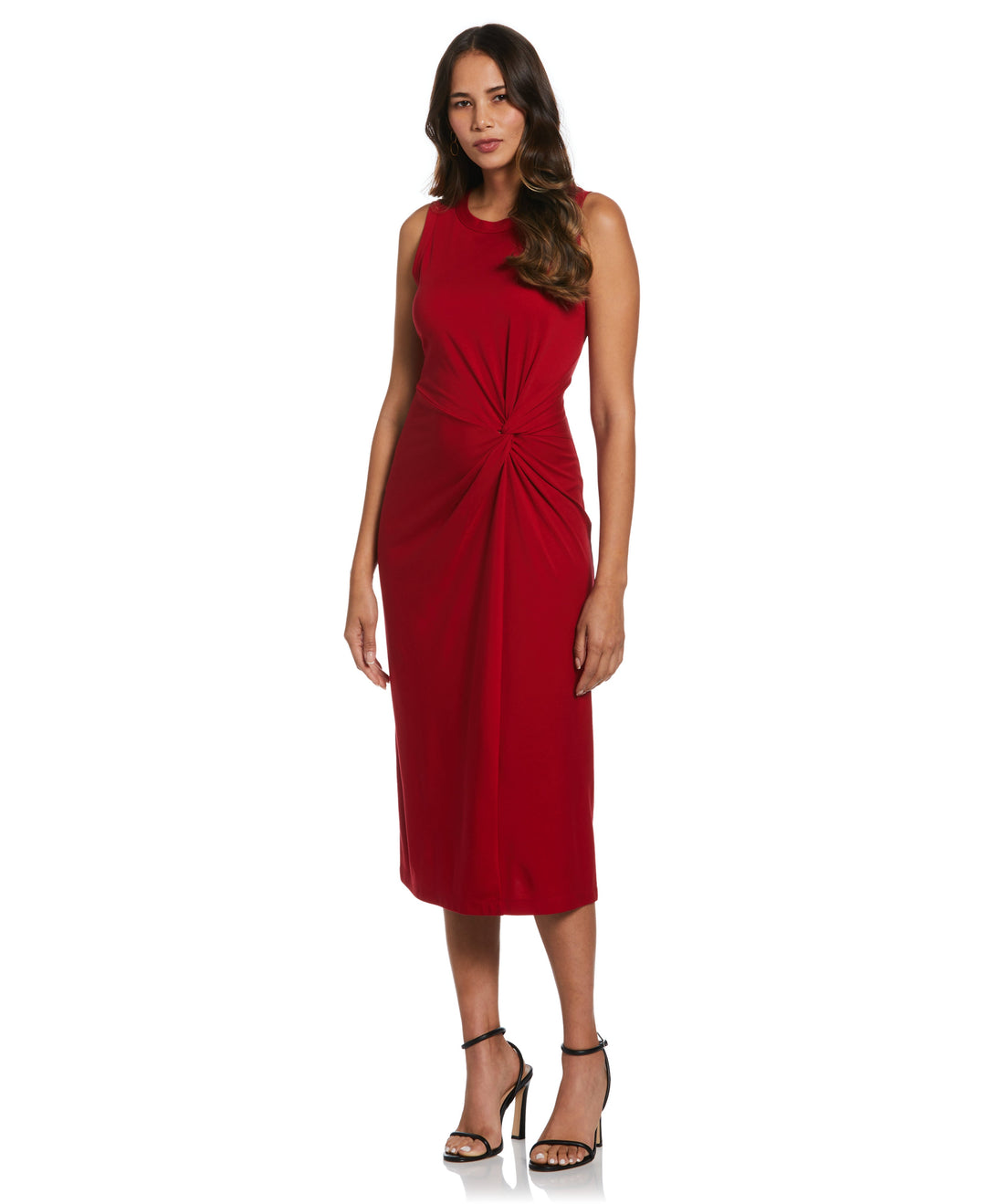 Ella by Rafaella Women's Ponte Knit Twist Front Midi Dress in Ruby/Red, Solid, Viscose/Nylon/Elastane Ella by Rafaella Women's Ponte Knit Twist Front Midi Dress in Ruby/Red, Solid, Viscose/Nylon/Elastane