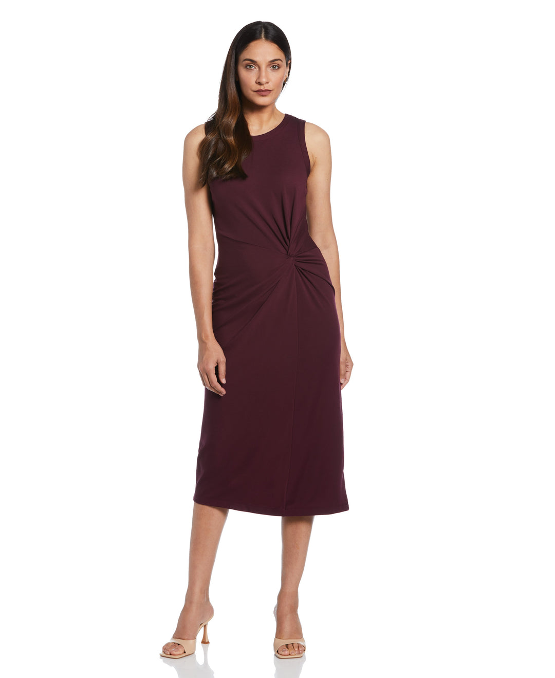 Ella by Rafaella Women's Ponte Knit Twist Front Midi Dress in Ruby/Red, Solid, Viscose/Nylon/Elastane Ella by Rafaella Women's Ponte Knit Twist Front Midi Dress in Ruby/Red, Solid, Viscose/Nylon/Elastane