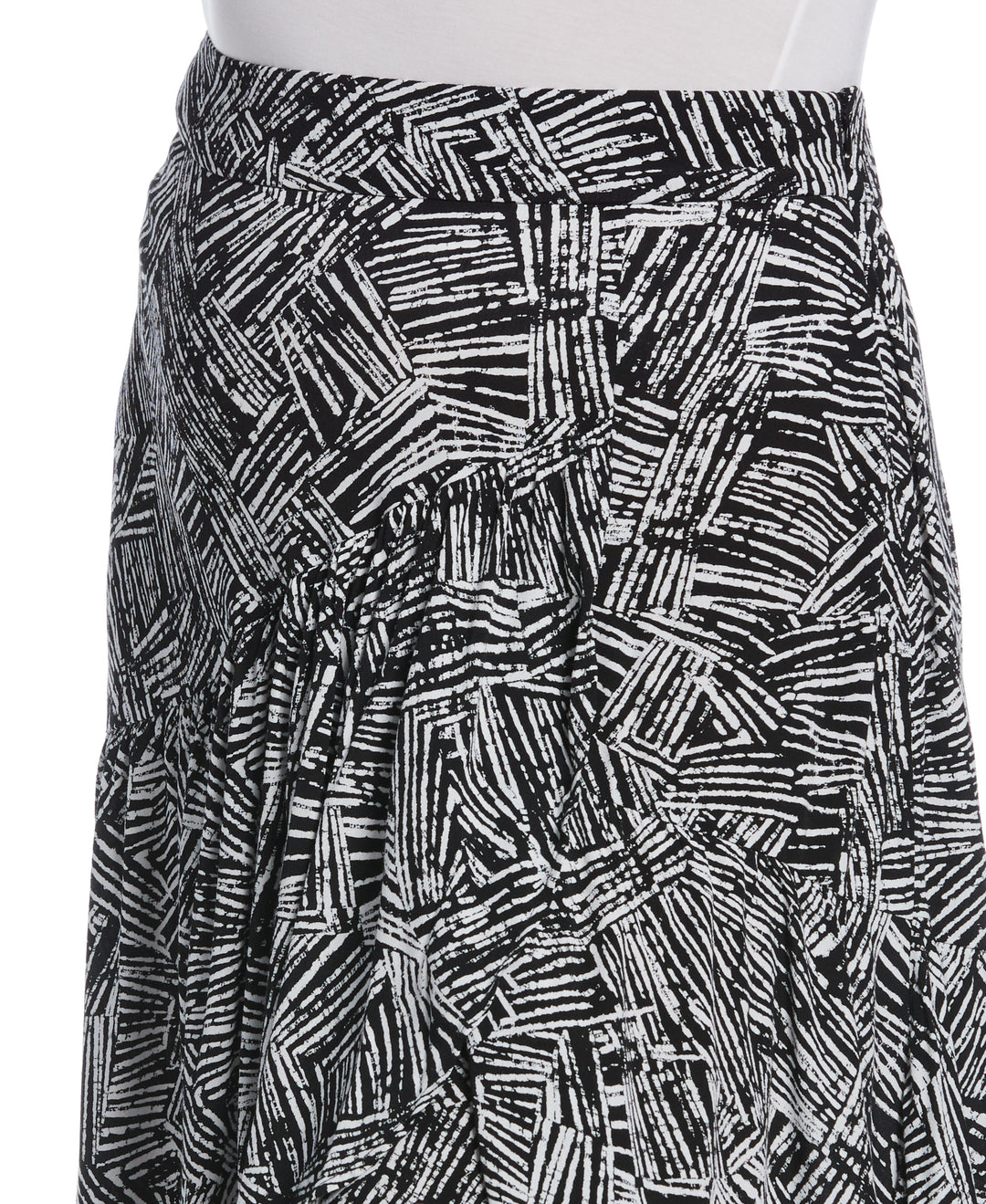 Printed Crepe Faux Wrap Skirt (Black) 